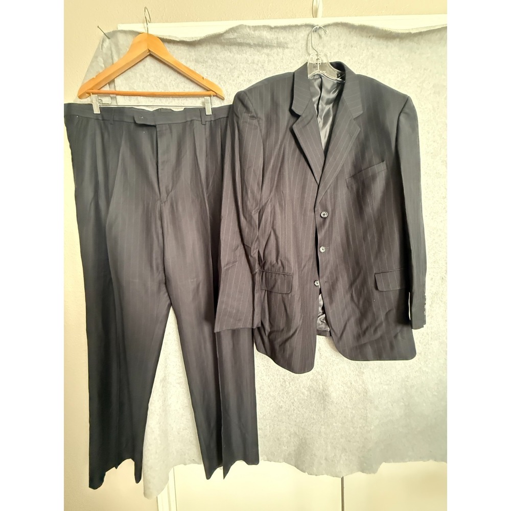 George Suit Men's 48L 44x32 Gray Pinstripe‎ 2 Piece Jacket Pants Classic Formal